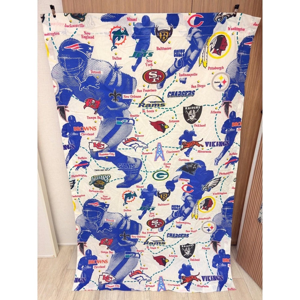 NFL Vintage 90s Flat Sheet Bedding Curtain Logos